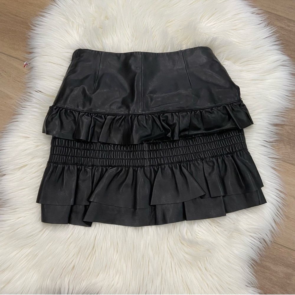 Maje Jupia Smocked Ruffled Mini Skirt Soft Lamb L… - image 2